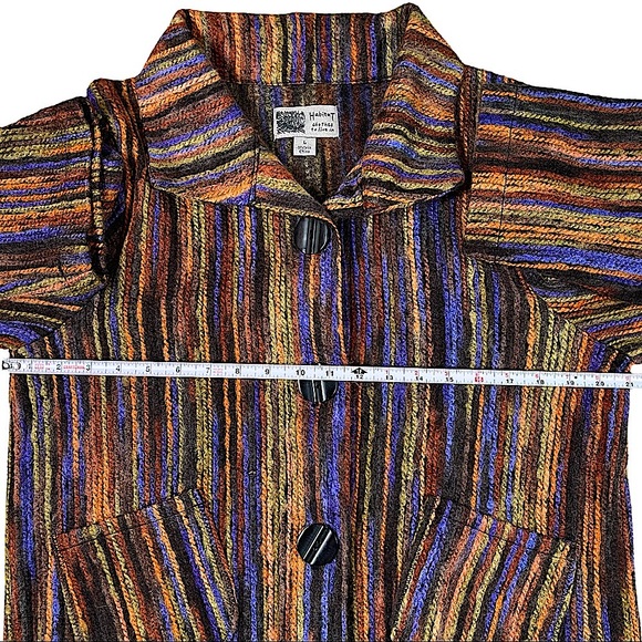 Habitat-Clothes To Live In, size large, retro boho jacket, rainbow yarn stripes - Picture 13 of 16